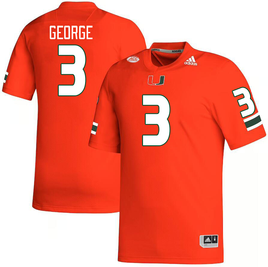 Men #3 Jacolby George Miami Hurricanes College Football Jerseys Stitched Sale-Orange - Click Image to Close